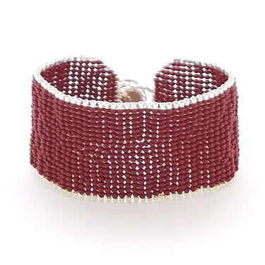 Brazalete Telar Plata Grueso Liso Rojo